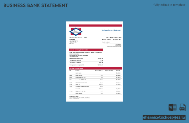 Startseite Bancshares Bank Firmenkontoauszug Word- und PDF-Beispielvorschau